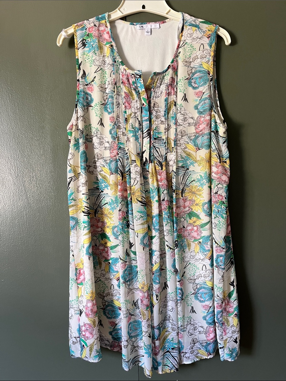 DR2 White Dress with Teal and Pink Trim